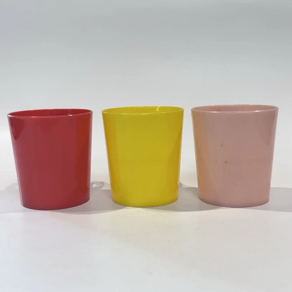 Vintage Gothamware 4 oz Plastic Tumbler Tea Coffee Cups Set of 3 Red Yellow Pink